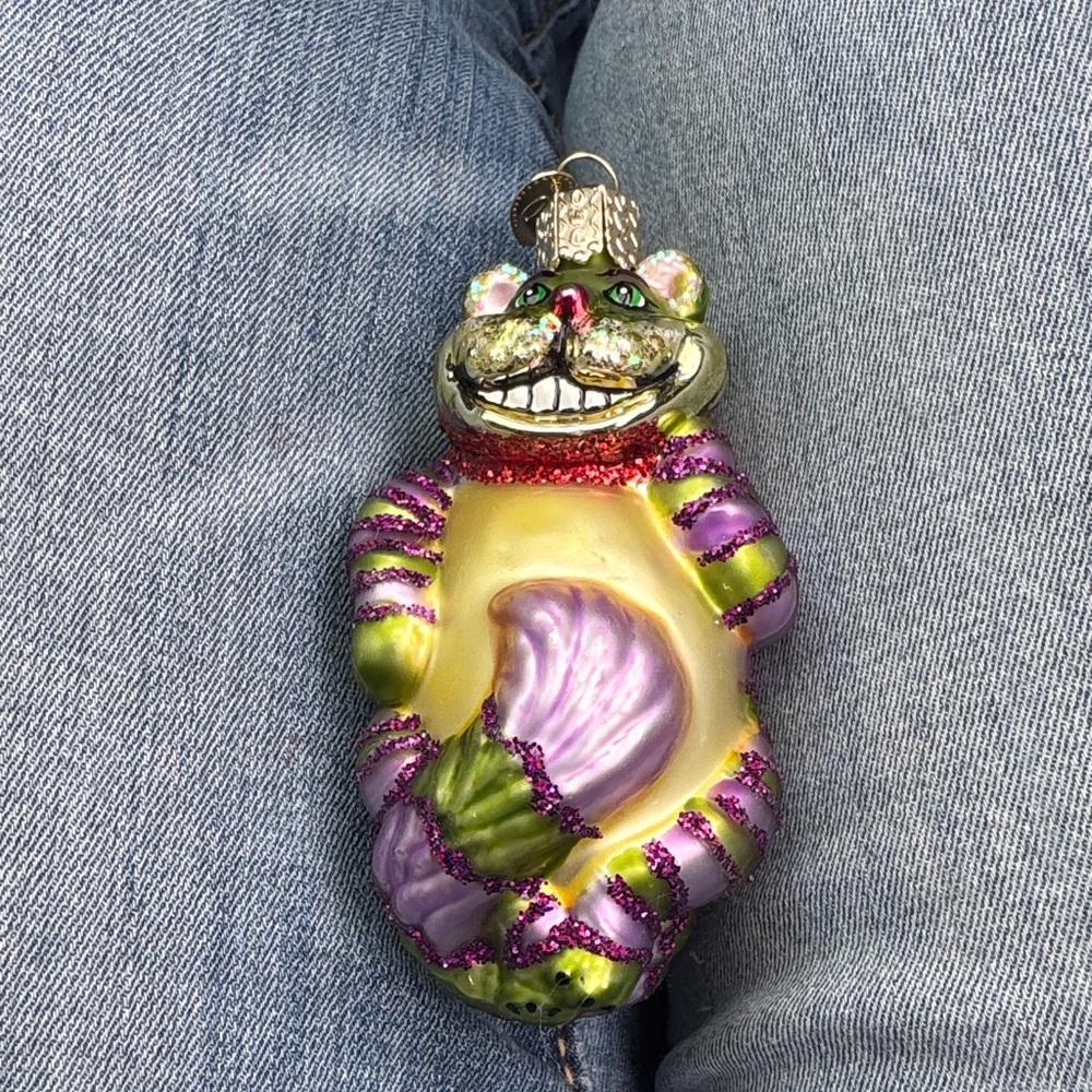 Whimsical Cat Glass Ornament - Purple and Green